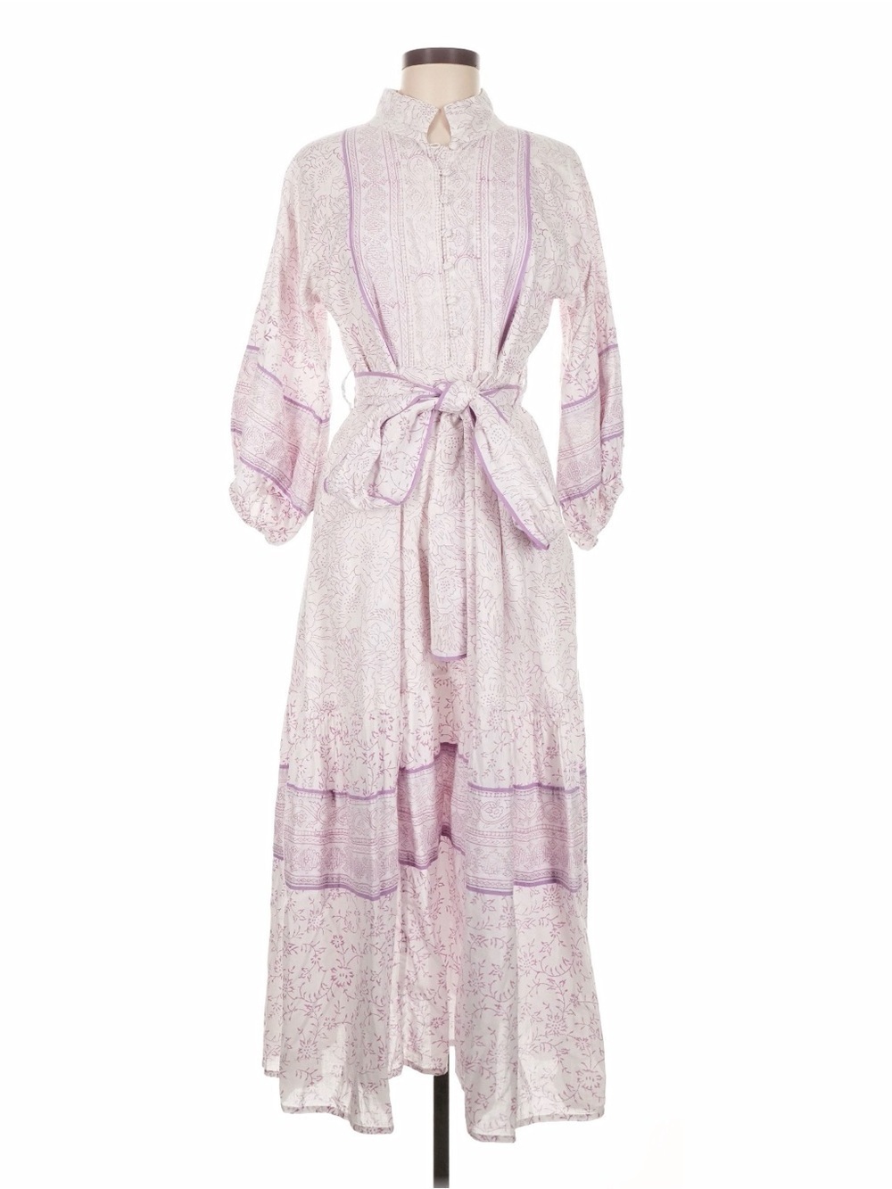 INDIA AMORY X SUE SARTOR Lilac Floral Belted Purple Flounce Dress One Size VGUC
